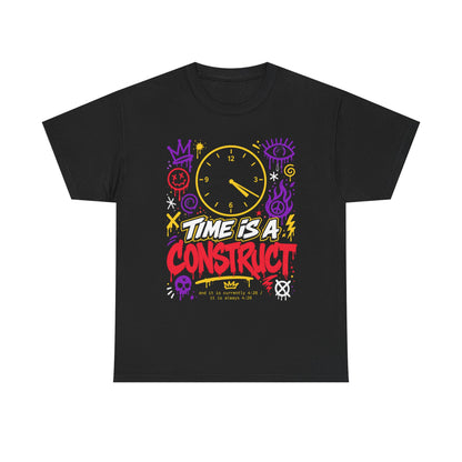 Funny Time Is a Construct Graphic Tee — Retro Neon Clock Streetwear